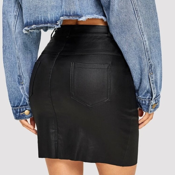 High Waisted Mini Bodycon PU Black Skirt - Picture 2 of 7